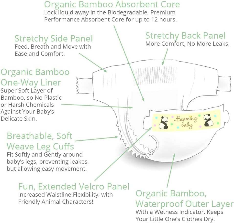 Scutece organice din bambus, mărimea 6, potrivite pentru 16+ kg, pachet de 20 de scutece