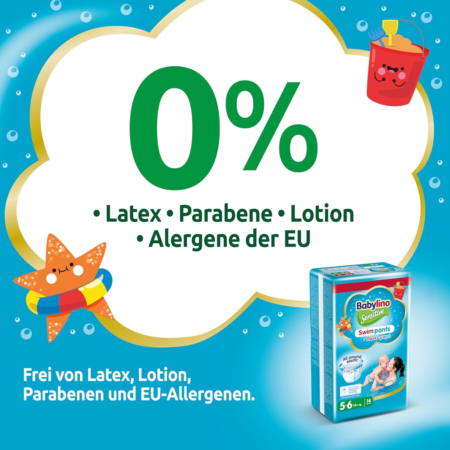 Scutece Sensitive Swim Pants, pentru mare și piscină, mărimea 5-6 (peste 14 kg), 84 bucăți