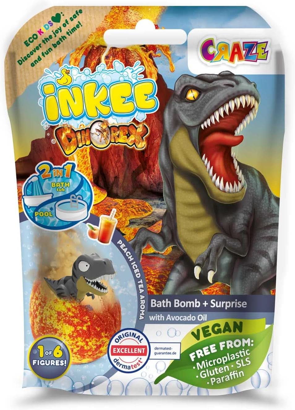 INKEE SURPRISE DINO, bombă de baie în formă de oucu figuri de dinozaur si surprize, 100 grame Duș și baie Naty Shop 1 x Dinorex