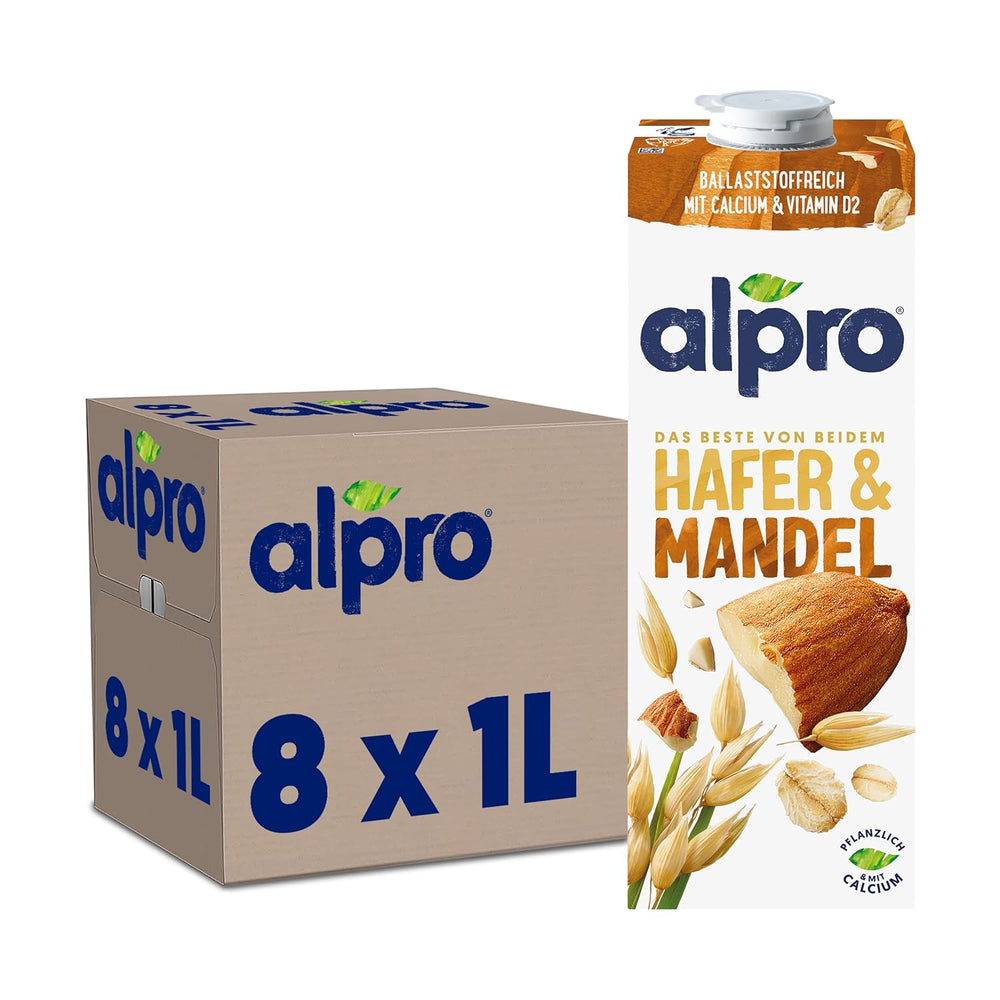 Alpro Haferdrink ohne Zucker – Milchalternative auf Haferbasis – Vegan und laktosefrei – Reich an Ballaststoffen, Calcium und Vitaminen – 8 x 1 L