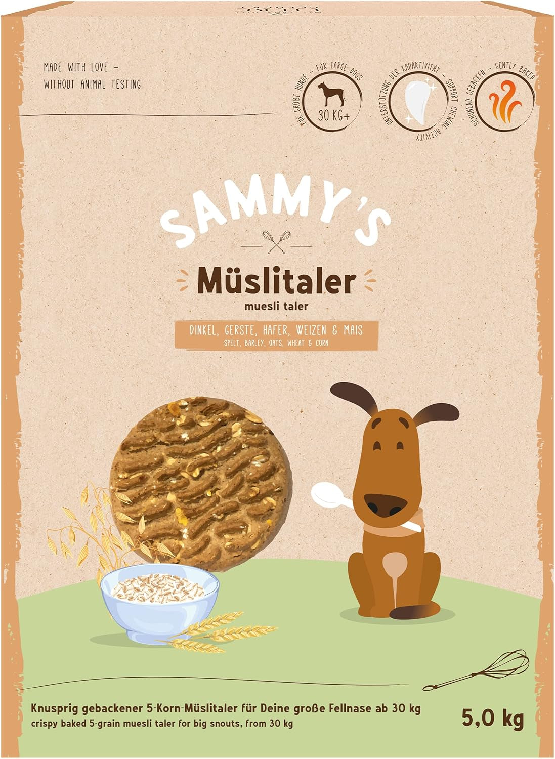 Monede de muesli Sammy's | Gustări crocante coapte pentru câini | Monede de muesli din 5 cereale pentru prietenul tău blănos de talie mare (peste 30 kg) | 1 kg