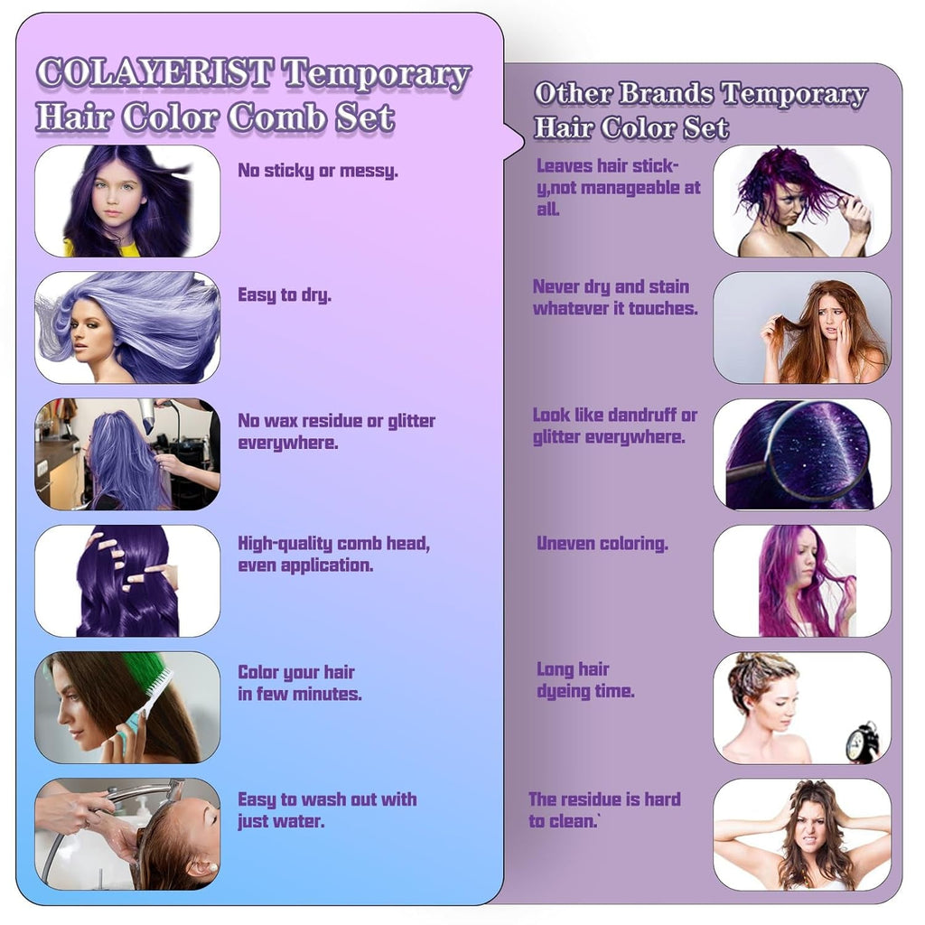 Cretă de păr COLAYERIST 4 culori, cretă de păr pentru fete și adulți, set de vopsea de păr temporară pentru copii, cretă de păr pentru copii lavabilă non-toxică, cadouri fete 6 7 8 9 10 11 12 13 ani Vopsea pentru par Naty Shop