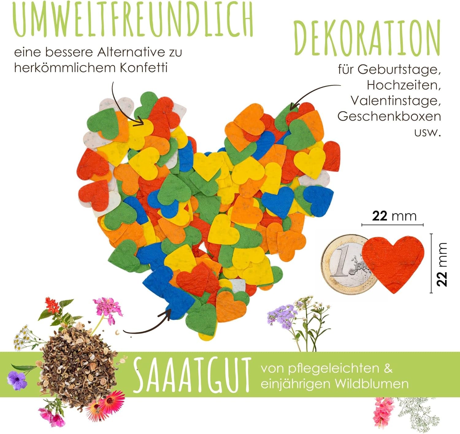 Blühendes Saatgut Konfetti Für Bunte Wildblumen - Farbenfrohes Blumenkonfetti Aus 100% Biologisch Abbaubarem Samenpapier (Ca. 600X Stück)