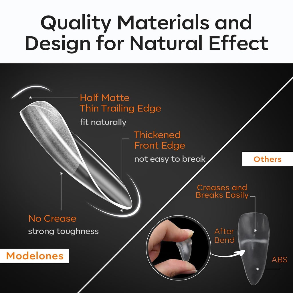 Modelones Tips Unghii 216 Piese - Set Tips Unghii Acoperire Completă, Set Tips Gel Moale, Tips Unghii Rășină PMMA Pre-Lustruire, Unghii Artificiale pentru Lipire pe Nail Art DIY, Migdale Scurte XS