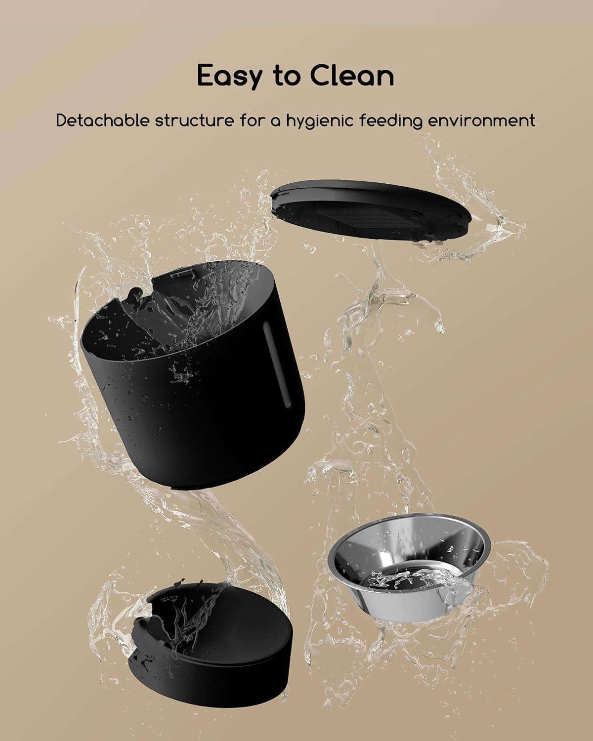 Hrănitor automat pentru pisici Faroro, dozator de hrană pentru pisici de 4 l, hrănește 1-6 mese pe zi, control al porțiilor, comandă vocală în 10 secunde, hrănire lentă (negru)