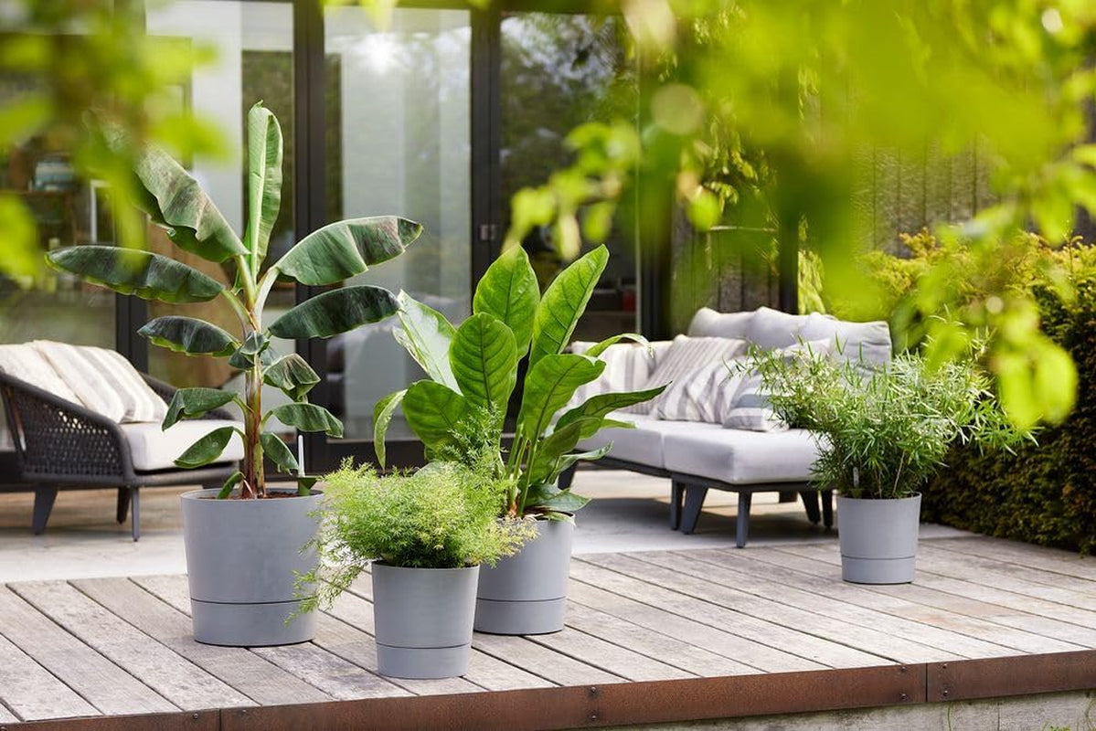 Ghiveci elho Greensense Aqua Care Round 35 cu rezervor de apă integrat - pentru interior și exterior - 100% plastic reciclat - Ø 34,5 x H 34,1 cm - Gri/Beton deschis