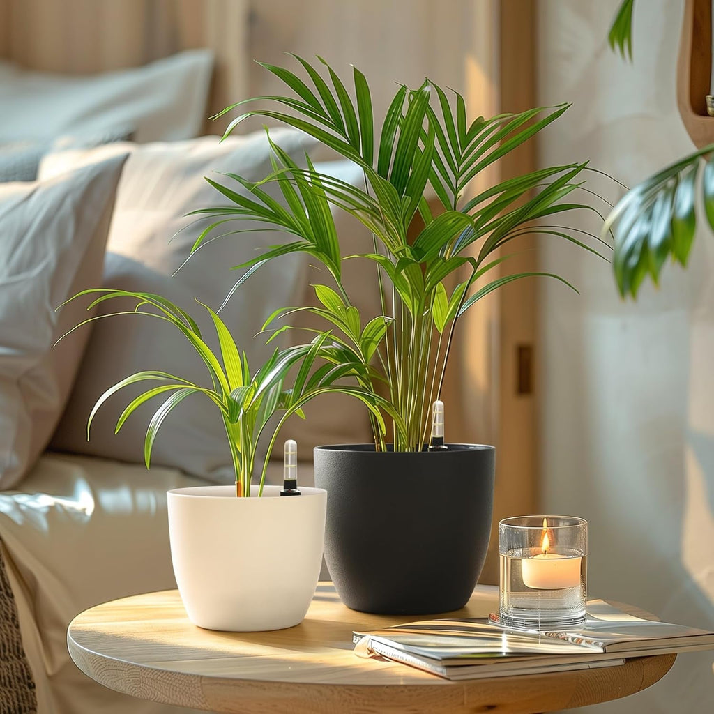 Ghiveci de flori T4U de 15 cm cu auto-udare și indicator de apă, alb, set de 4 ghivece, rezervor de apă cu auto-udare, pentru interior și exterior