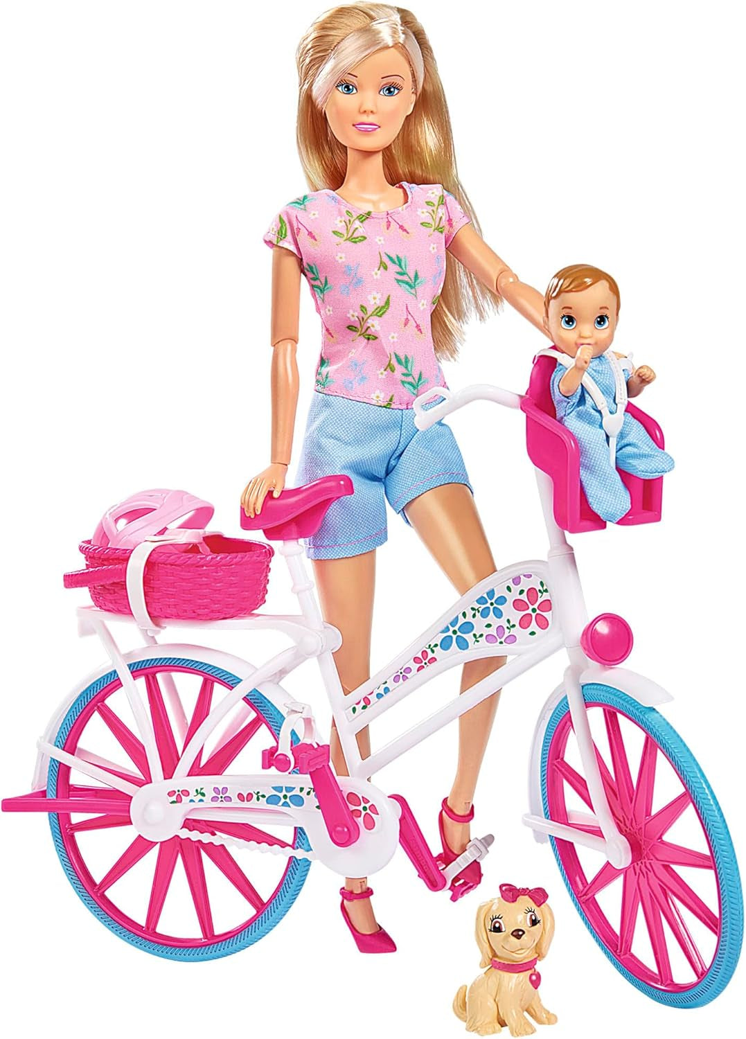 Simba 105739050 - Steffi Love Bike Tour, Steffi și Evi în castelul lor cu trei etaje, cu leagăn, mobilier și o mulțime de accesorii, 40 de piese, 102x90x38cm, pentru copii cu vârsta de 3 ani și peste