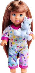 Simba Evi Love Pyjama, 3-Fach Sortiert, es Wird nur EIN Artikel geliefert, Puppe in einem süßen Pyjama mit Einhornkuscheltier, 12cm Spielpuppe, ab 3 Jahren