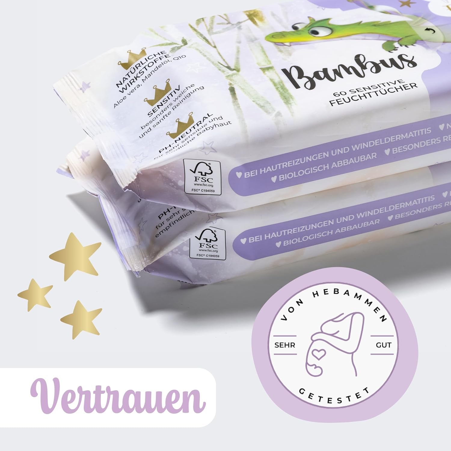 Șervețele umede Millis Bamboo Baby Sensitive pentru pielea delicată a bebelușilor – 5 x 60 bucăți – Curățare naturală, blândă și sustenabilă – Șervețele biodegradabile pentru bebeluși, fără plastic și fără alcool