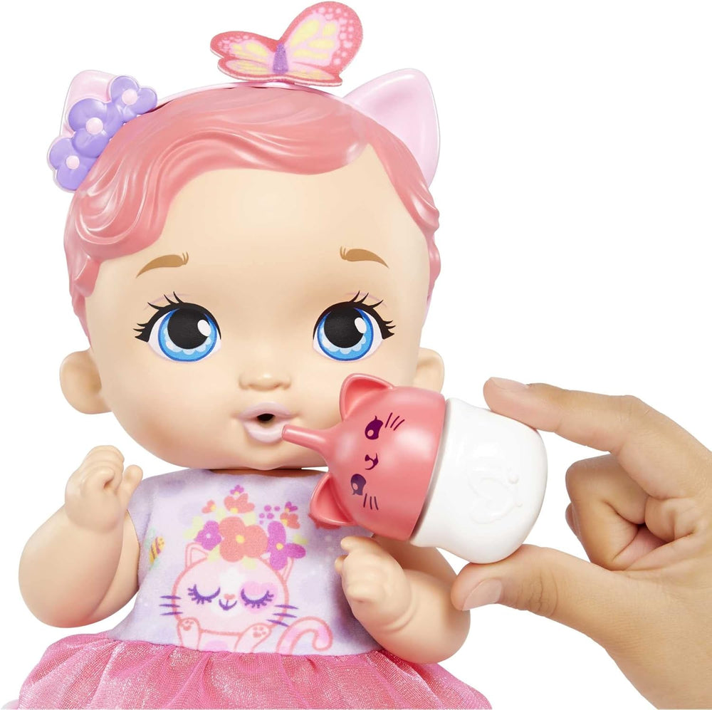 My Garden Baby HHL21 - Katzen-Baby Puppe (pinke Haare) mit Katzenohren und süßem Jasmin-Duft, inklusive Lätzchen, Fläschchen und Stoffwindel, Spielzeug für Kinder - ab 3 Jahren
