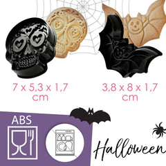 ScrapCooking - 2 Forme de Biscuiți Halloween – Calavera și Liliac – Forme de Biscuiți 3D – Forme de Gofrare – Craniu Mexican – Forme de Biscuiți – 2142