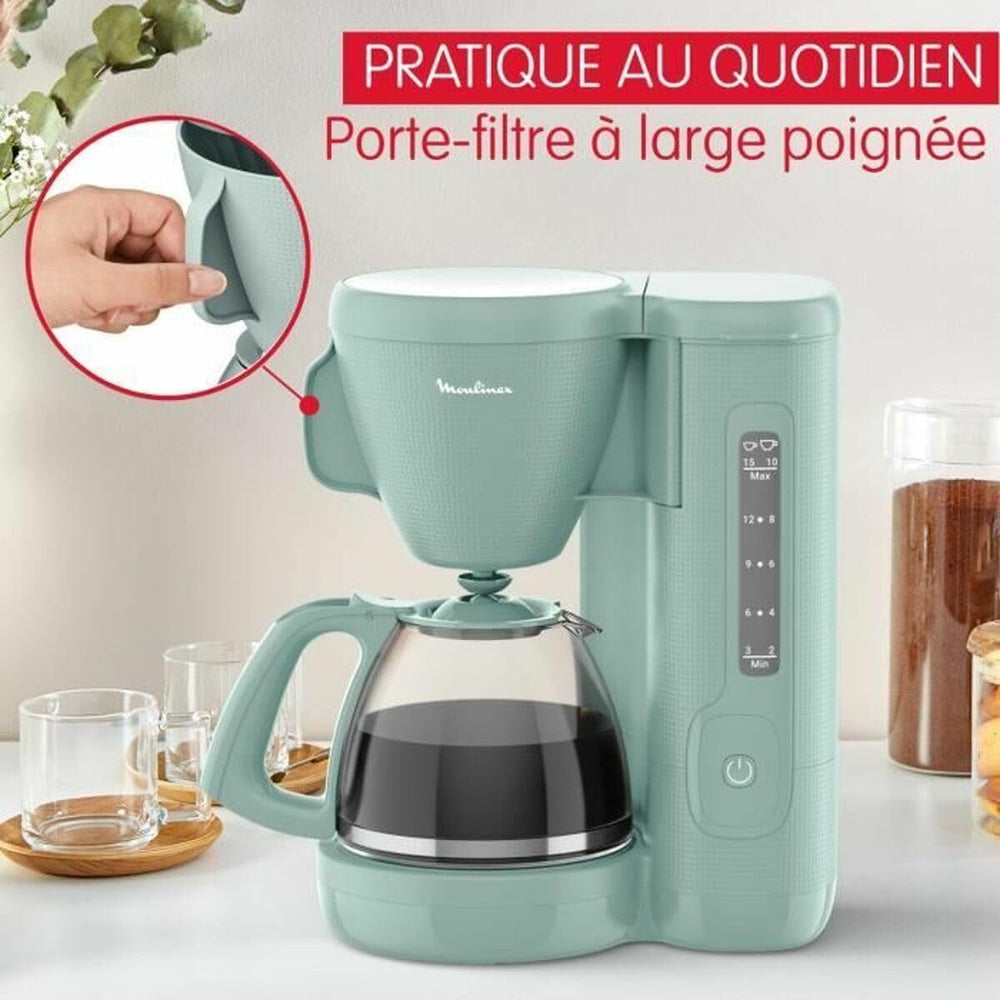 Espressor cu filtru, rezervor de apă montat frontal, 1,25 l, filtru permanent, suport pentru filtru rotativ cu mâner lat, sistem anti-picurare, funcție de menținere la cald, culoare Eucalyptus Morning FG2M1310