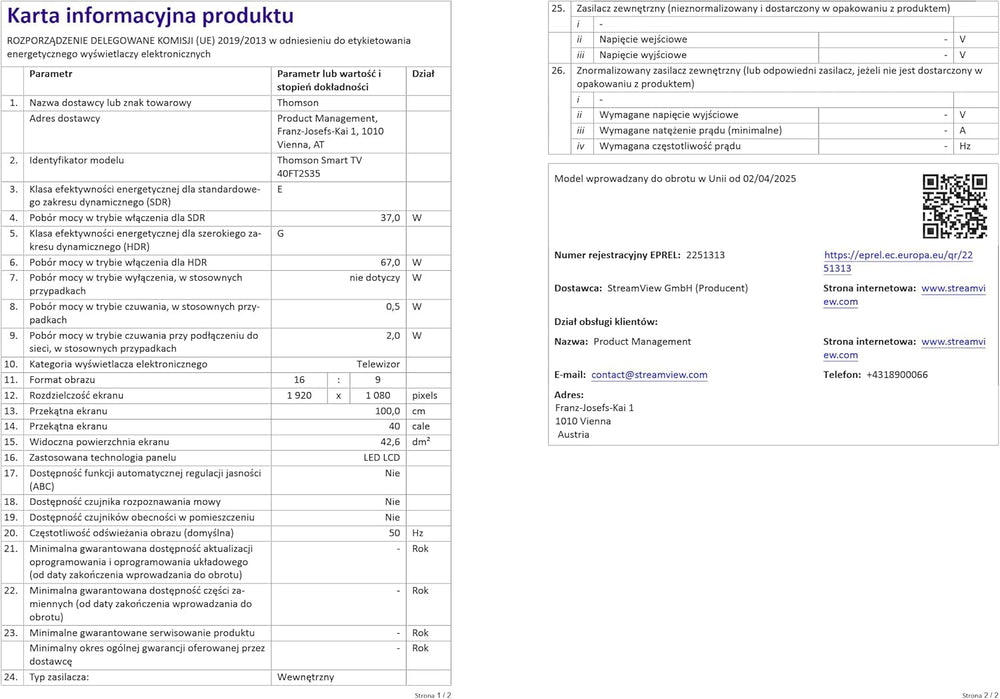 Televizor inteligent THOMSON FHD de 40 de inci (100 cm), Wi-Fi, control vocal, HDR10, Dolby Audio, tuner triplu (cablu/satelit/antenă), HDMI, USB, 1 GB RAM, 4 GB Flash – 40FT2S35