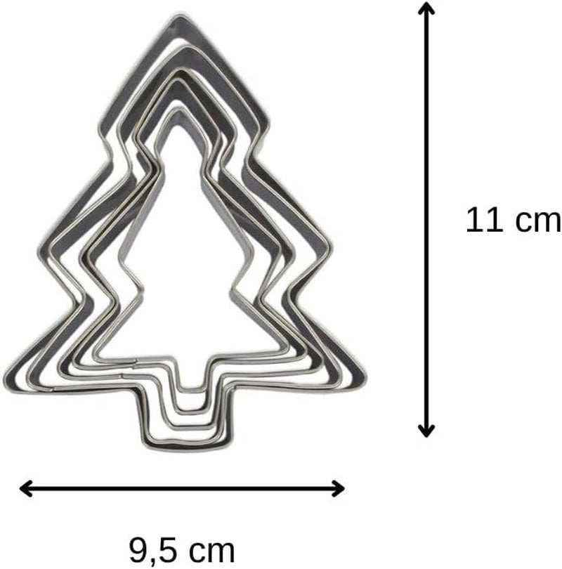 Zenker 44814 Set de 5 forme de biscuiți pentru brad de Crăciun, forme pentru brad de Crăciun, formă de biscuiți, oțel inoxidabil, argintiu, 11 x 9,5 cm