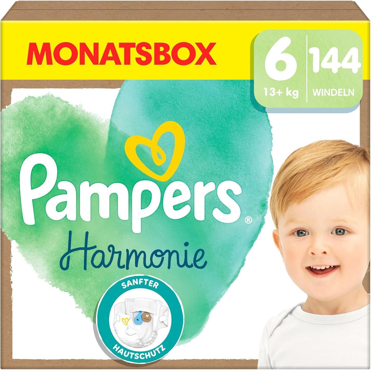 Scutece Pampers Harmony mărimea 6, 144 scutece, 13 kg+, protecție delicată a pielii cu protecție 100% Pampers