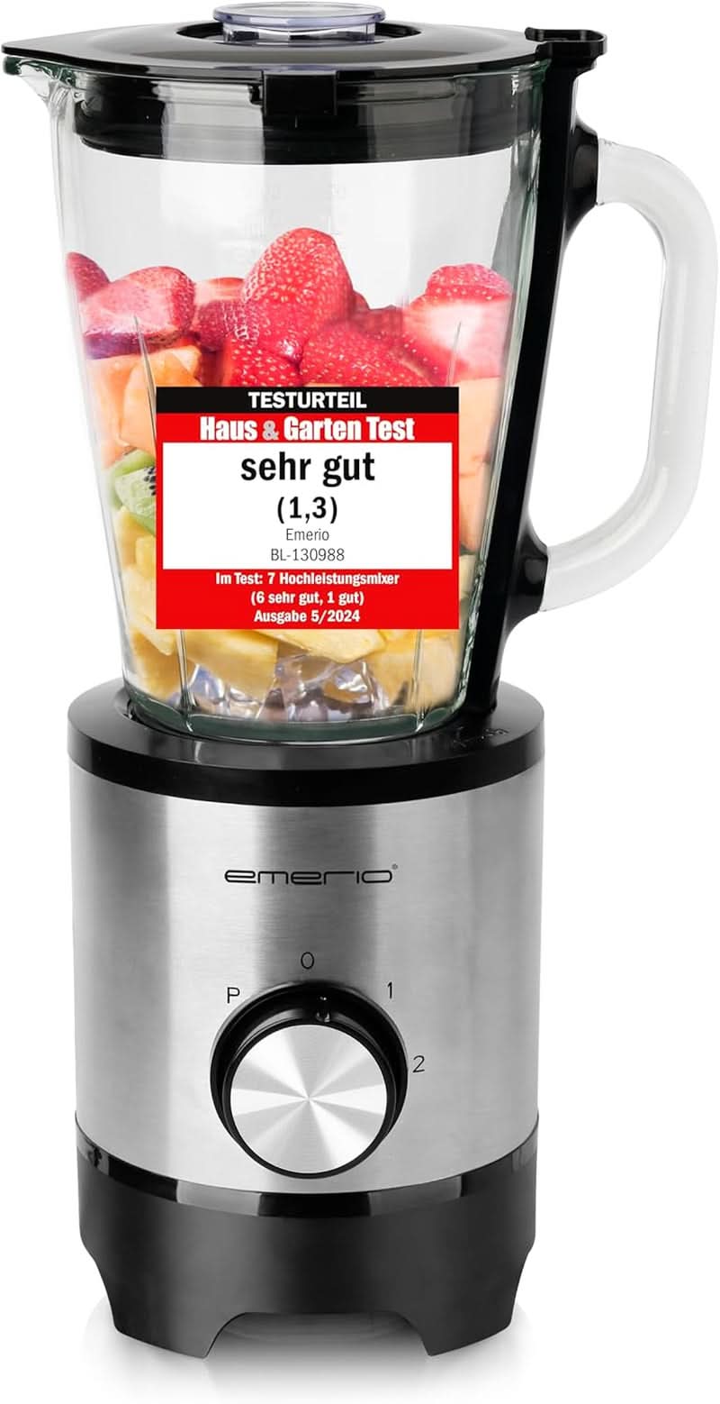 Emerio Standmixer BPA Frei Crush Ice Funktion 1.5L Behälter 2 Geschwindigkeiten + Pulse Funktion Messereinheit Aus Edelstahl Sicherheitsschalter Geschirrspülgeeignet 500 Watt BL-12816.8 Schwarz Bucatarie Naty Shop Silber