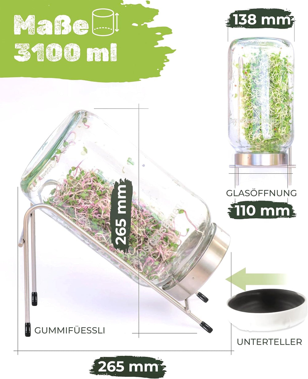 Set borcan pentru germinare 3100 ml cu set cadou - Mix Fitness Organic, Mix Power și Mix Detox, 75 g fiecare - Borcan pentru germinare - incl. capac borcan, suport și sită