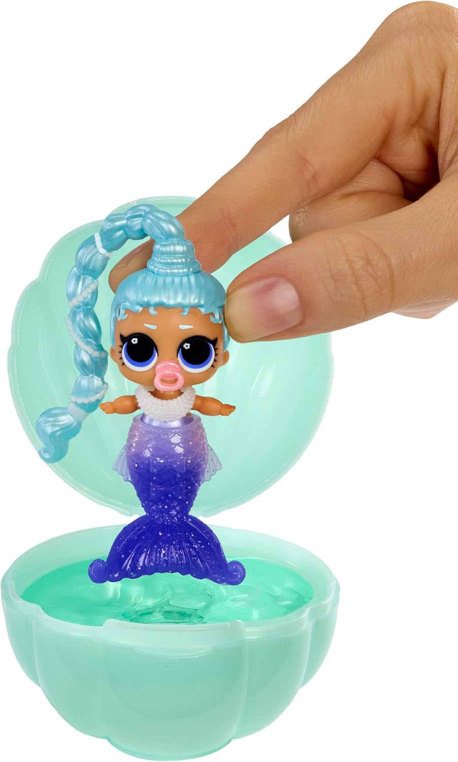 LOL Surprise! Sirene Makeover Magic Baby Sisters – Coadă de sirenă care își schimbă culoarea cu bilă de scoică pentru expunere, 6 păpuși de colecție – vârste 4+