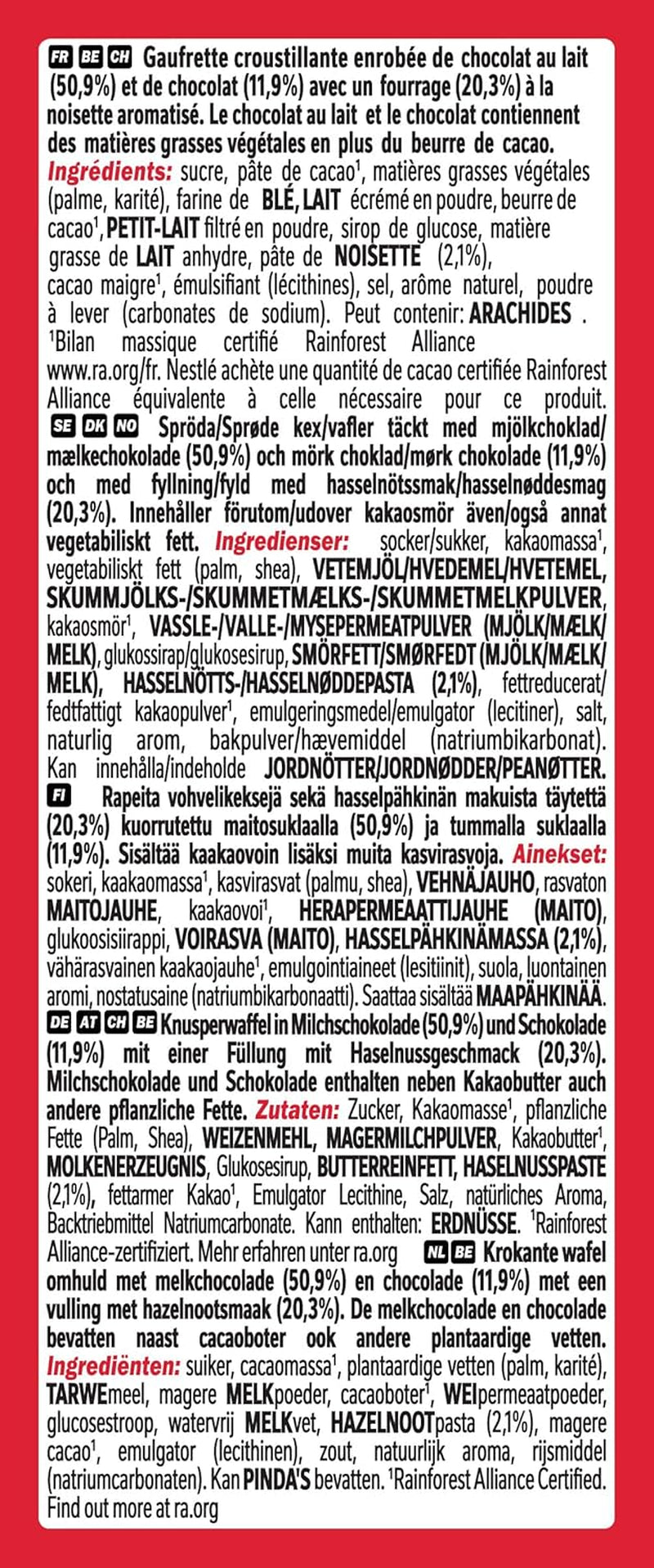 Nestlé Hazelnut Bar, napolitană crocantă cu umplutură cremoasă de alune și acoperită cu ciocolată marmorată, pachet de 2 (1 x 99g)