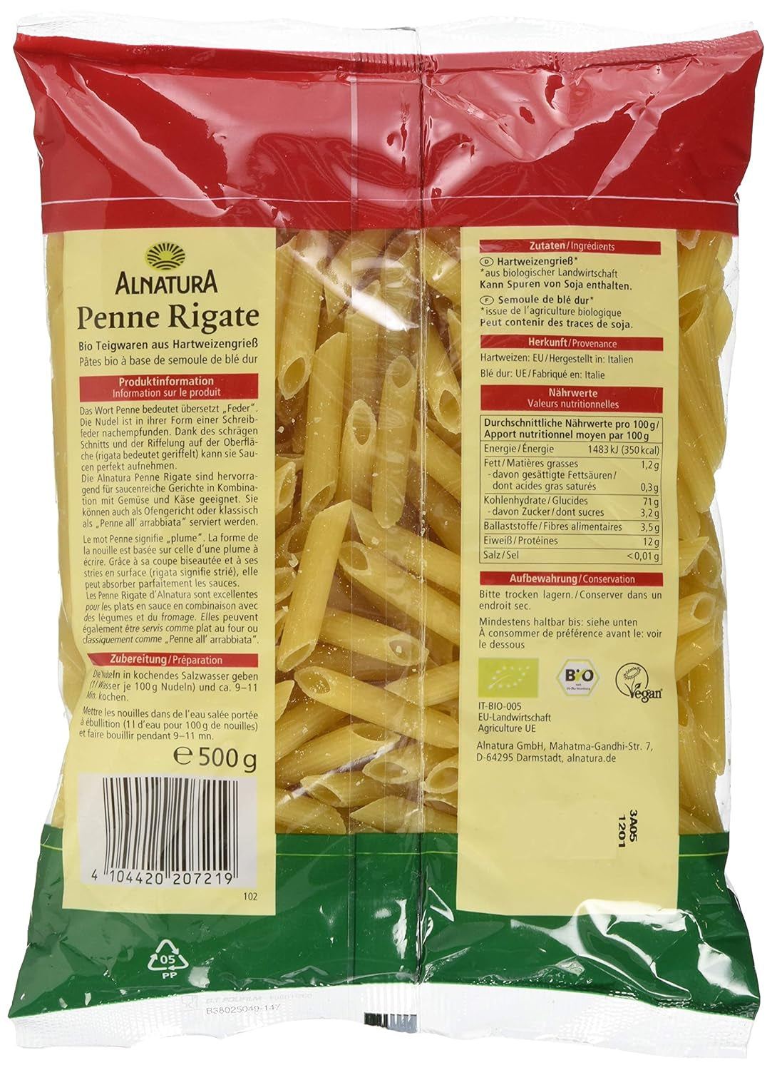 Paste organice Penne Rigate, 500g