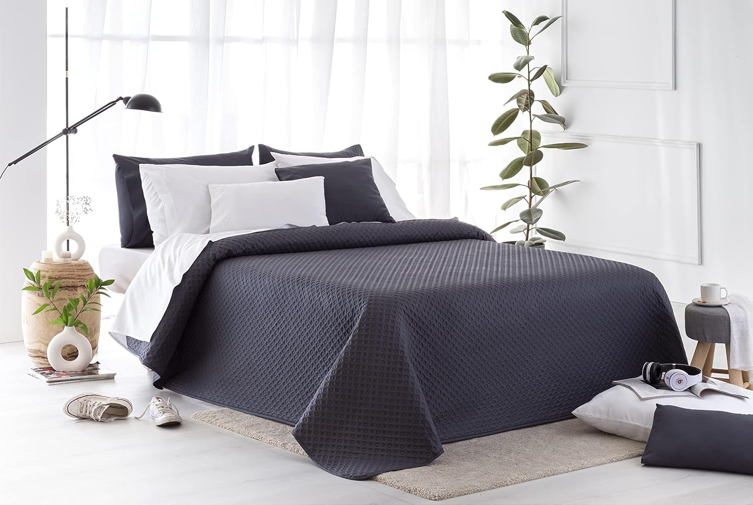 Cuvertură de pat Todocama Fine Boutique cu motiv Piqué, pentru primăvară, vară, toamnă și iarnă, 100% microfibră foarte moale, cuvertură multifuncțională, 140/150/160-250 X 260 cm, gri deschis Paturi si Cuverturi Besuche den Todocama-Store Gri închis 200 X 260 Cm