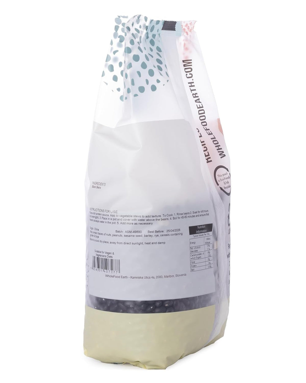 Fasole neagră Wholefood Earth 1 kg fără OMG Natural bogat în fibre bogat în proteine
