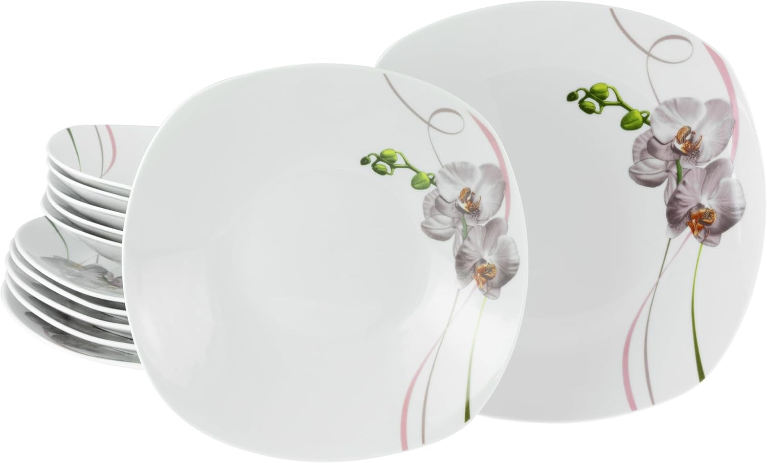 Creatable, 22536, Serie Square Orchidee, 62-Teiliges Geschirrset Für 6 Personen, Kombiservice Aus Porzellan, Spülmaschinen- Und Mikrowellengeeignet, Qualitätsproduktion Seturi vesela masa Naty Shop Tafelservice 12 Tlg.