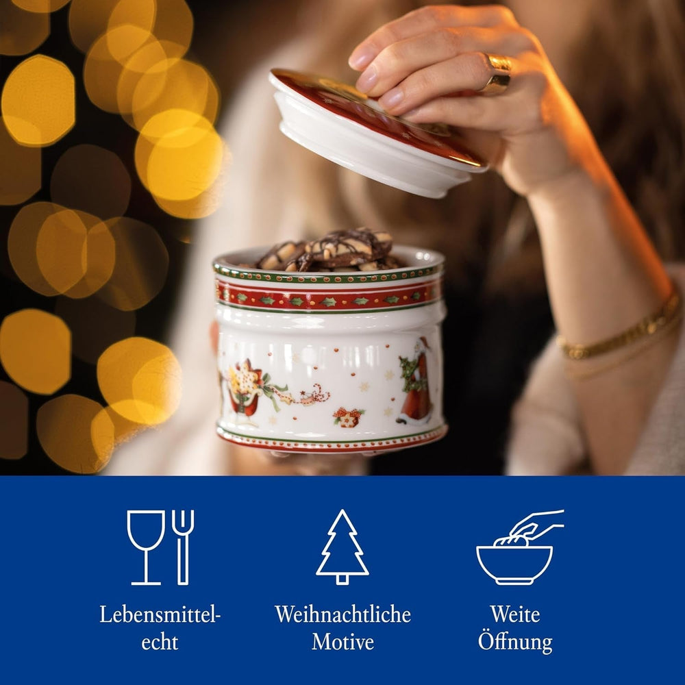 Villeroy & Boch - Winter Bakery Delight Cutie mică de depozitare, cutie ceramică pentru biscuiți de Crăciun, cutie de Crăciun, cutie pentru biscuiți, cutie pentru biscuiți, cutie ceramică cu capac, depozitare dulciuri, porțelan premium Cutii depozitare alimente Naty Shop