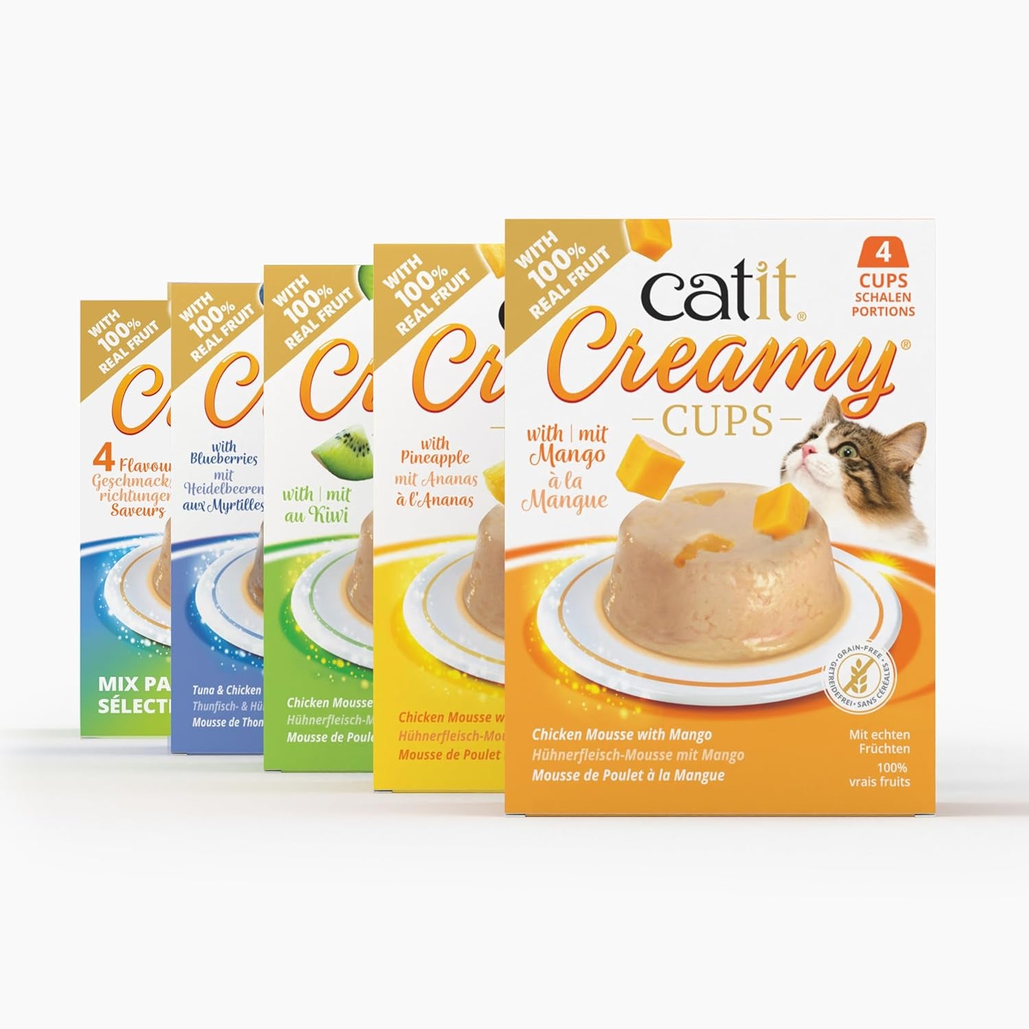 Catit Creamy Cups, Ton și Pui cu Afine, 4x25g