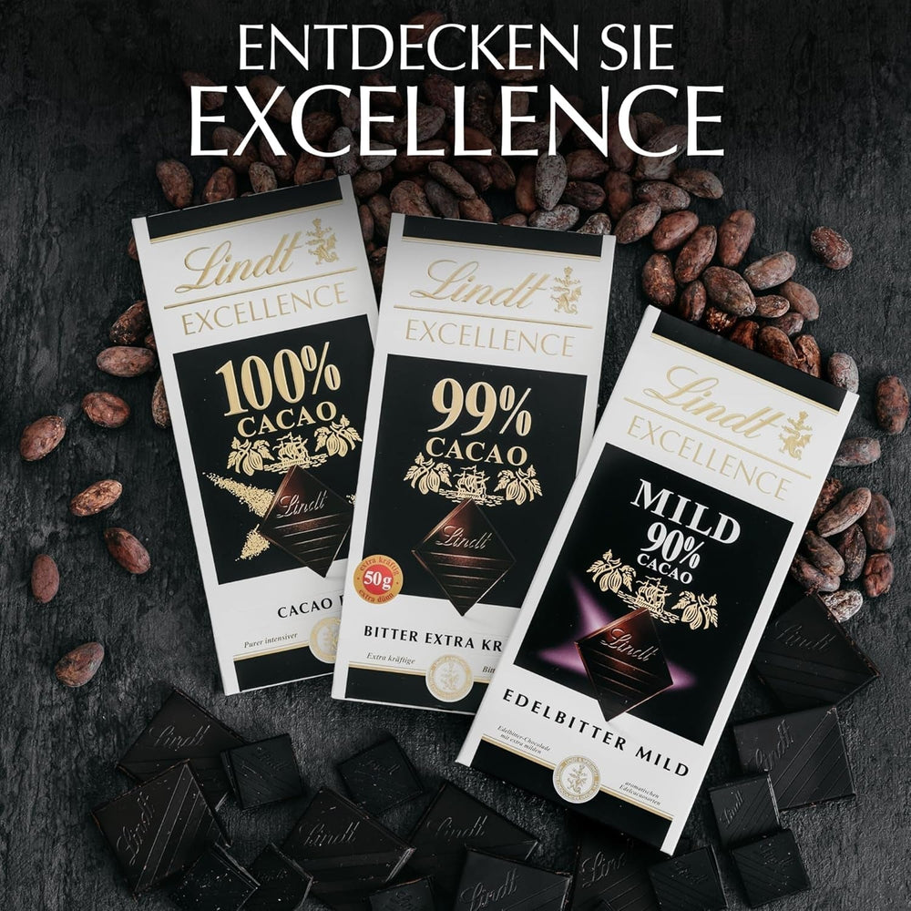 Lindt EXCELLENCE 99% Kakao - Edelbitter-Schokolade | 50 G Tafel | Extra Kräftige Bitter-Schokolade | Intensiver Kakao-Geschmack | Dunkle Schokolade | Vegane Schokolade | Schokoladengeschenk Naty Shop