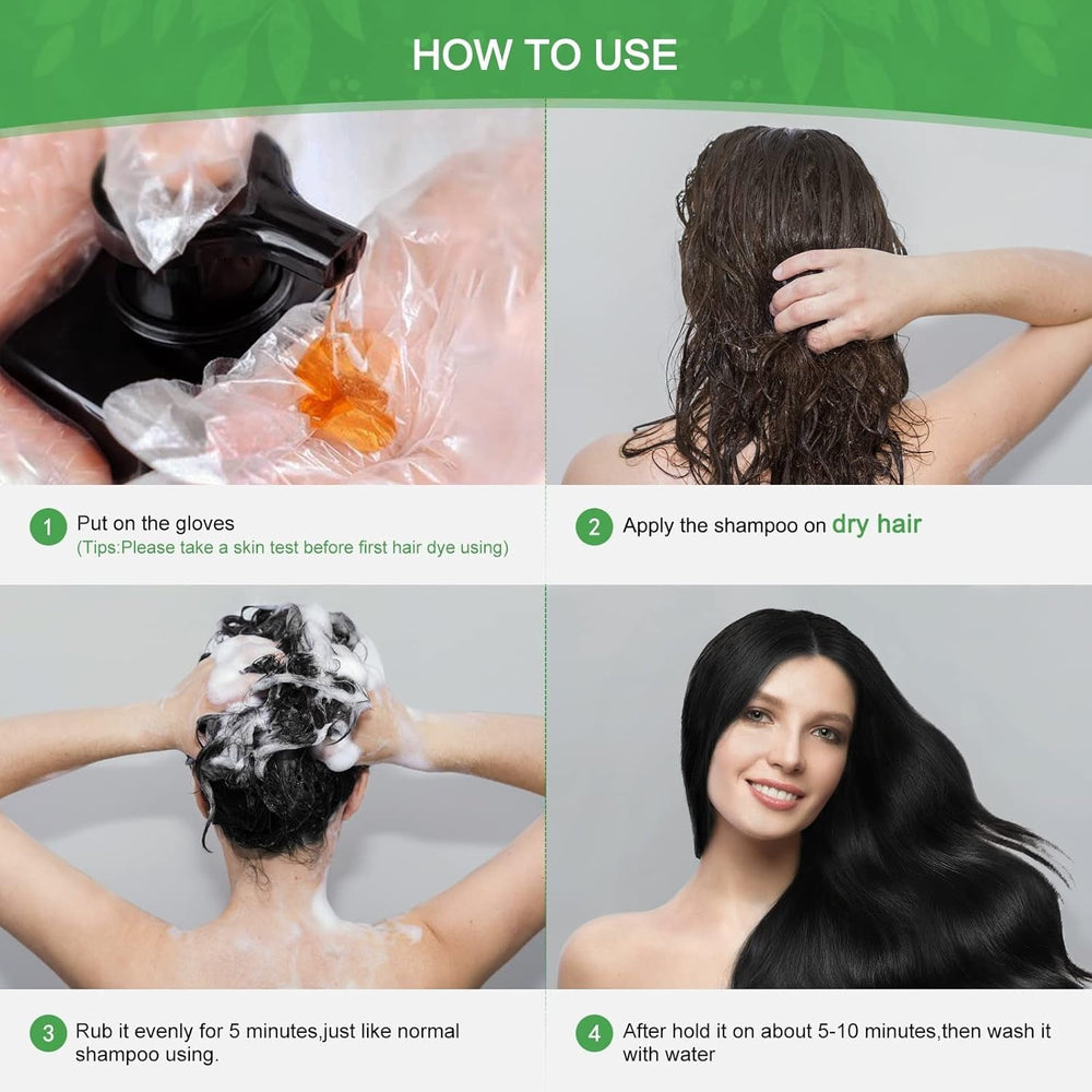 Șampon instant pentru păr negru, șampon natural pentru vopsirea părului, 100% acoperire gri - ușor și rapid, culoare semipermanentă pentru păr negru, șampon pentru vopsirea părului pentru bărbați și femei Vopsea pentru par Naty Shop