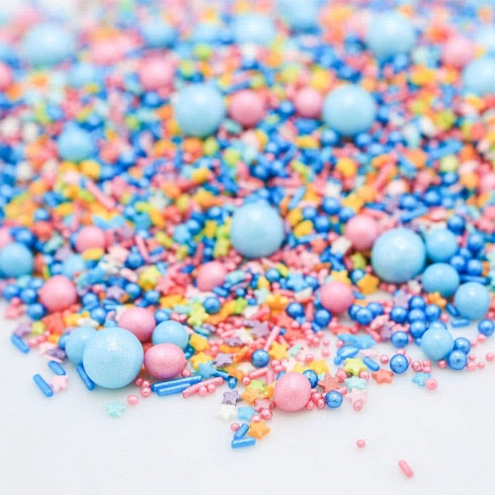 Super Streusel Luftikus, sprinkles multicolor, fundal albastru Sprinkles Naty Shop
