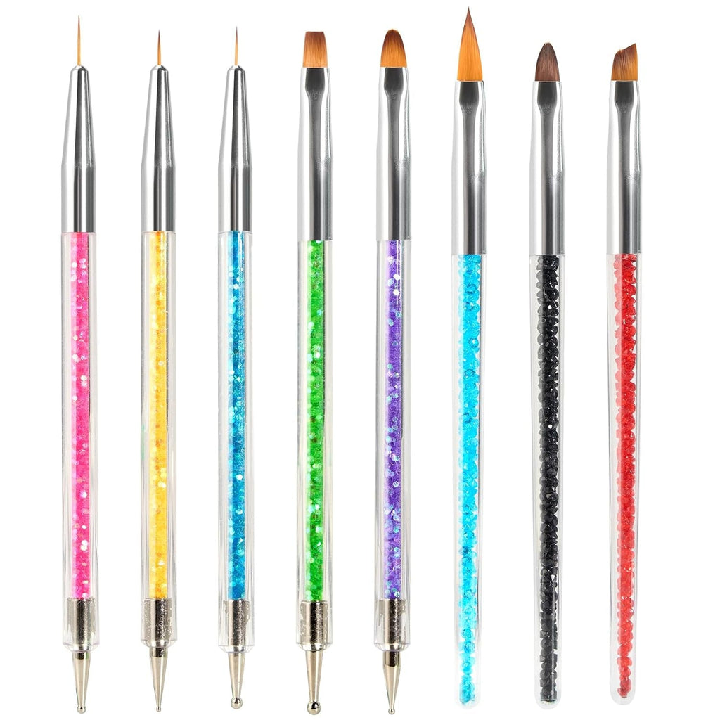 8 Stück Nagel Pinsel, Nagelkunstpinsel Pinsel Set, Pinsel Für Nägel Mit Doppelkopf Nail Art Pinsel Set Dotting Pen Und Gel Brush for Nails Präzise Pinsel Für Nageldesign Und Verzierungen
