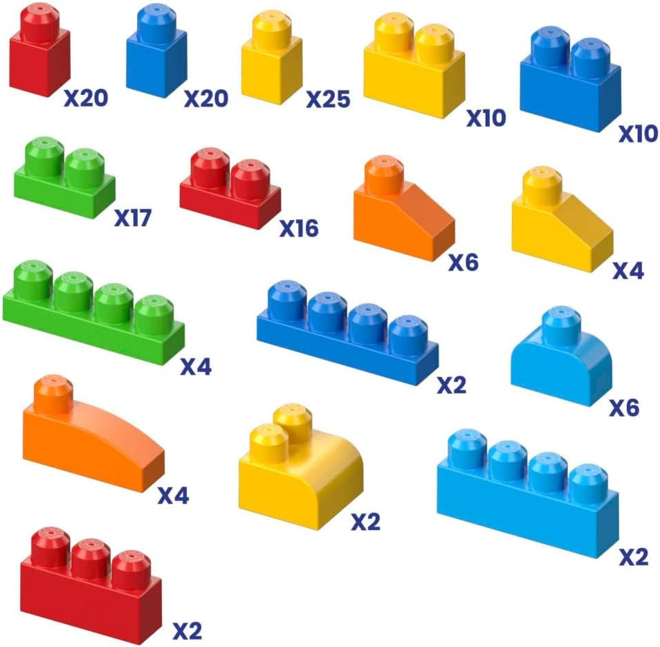 MEGA BLOKS First Builders Bausteine-Spielzeugset für Kleinkinder, Deluxe Bausteinebeutel mit 150 Teilen und Aufbewahrungsmöglichkeit, kreatives, offenes Spielen, blau, ab 1 Jahr, CNM43