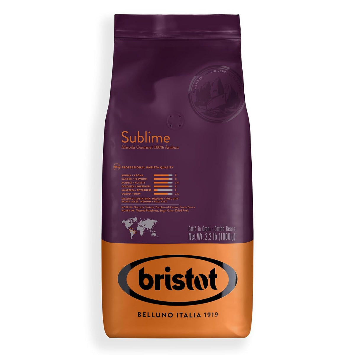 Cafea Espresso Bristot - Sublime 100% Arabica, 1000g boabe