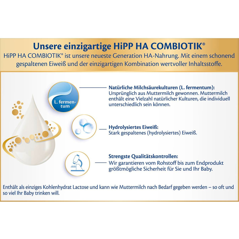 HiPP PRE HA Combiotik (4 x 600g), formulă de lapte praf hidrolizată pentru sugari de la naștere, cu culturi naturale de acid lactic, pentru sisteme imunitare sensibile