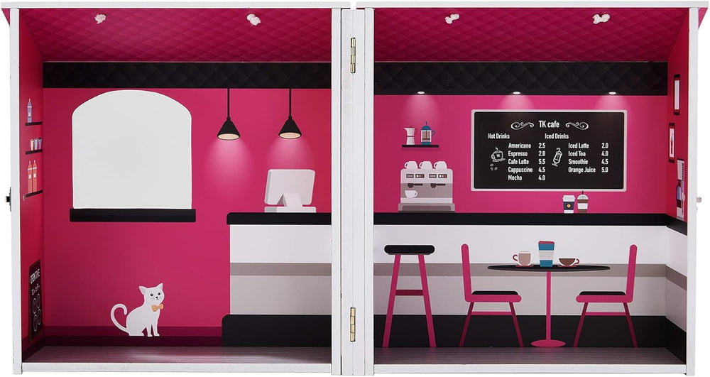 Teamson Kids - Casă de păpuși Dreamland City Café 30 cm - Roz/Alb/Negru