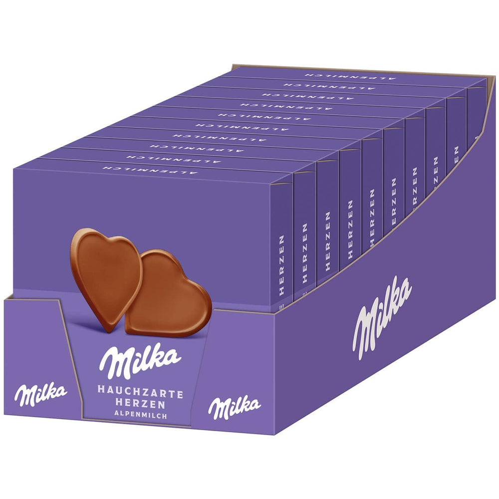 Milka I love Milka Hearts – Ciocolată alpină cu lapte care se topește în gură și alune fine de pădure – 10 x 130g