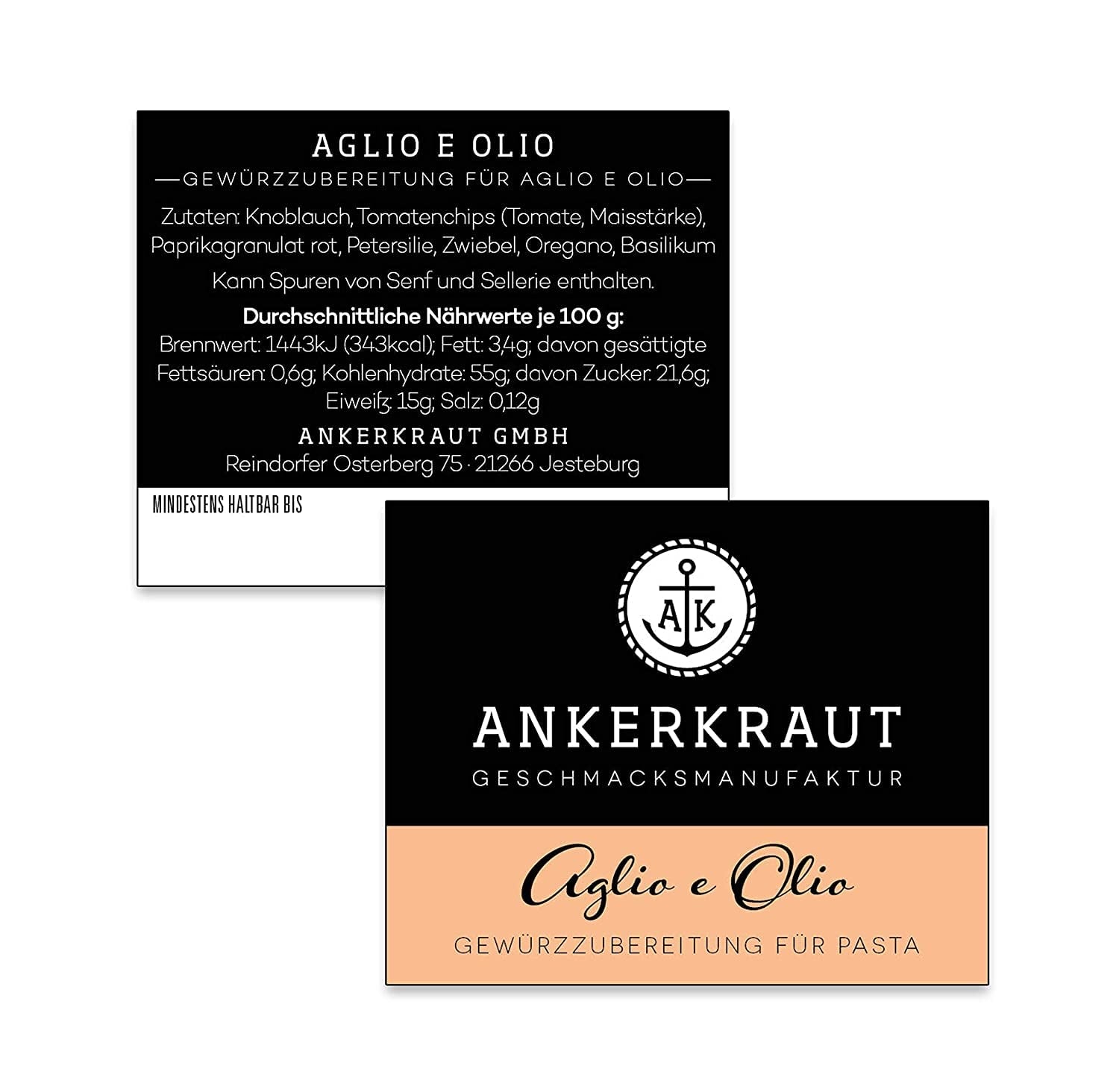 Ankerkraut Aglio e Olio, italienische Gewürzmischung für Pasta und klassische Spaghetti-Nudeln, 120g im aromadichten Beutel
