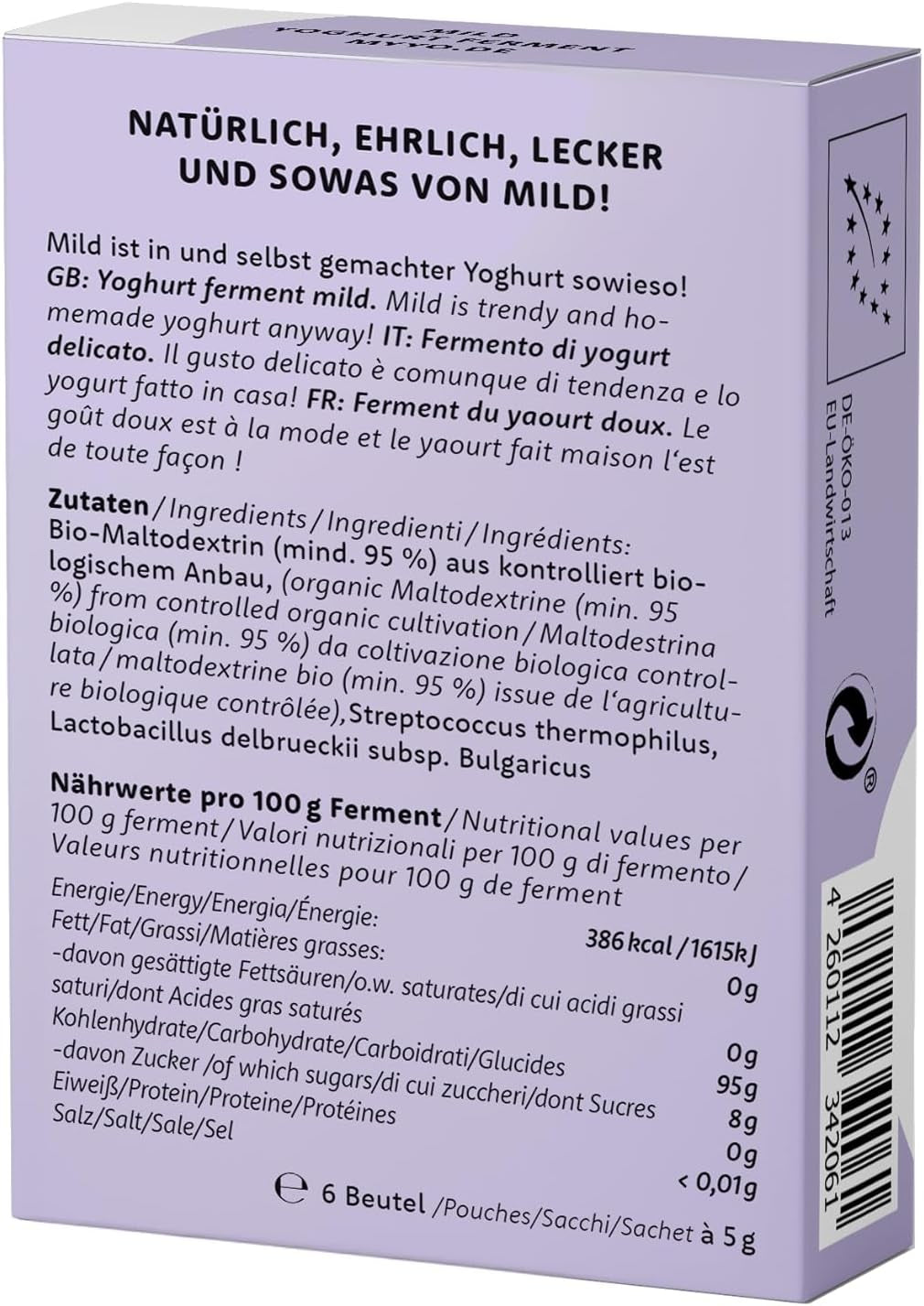 Bio Joghurtferment Mild | 6x5 gr | Joghurtkulturen für bis zu 30 L selbst gemachten milden Joghurt