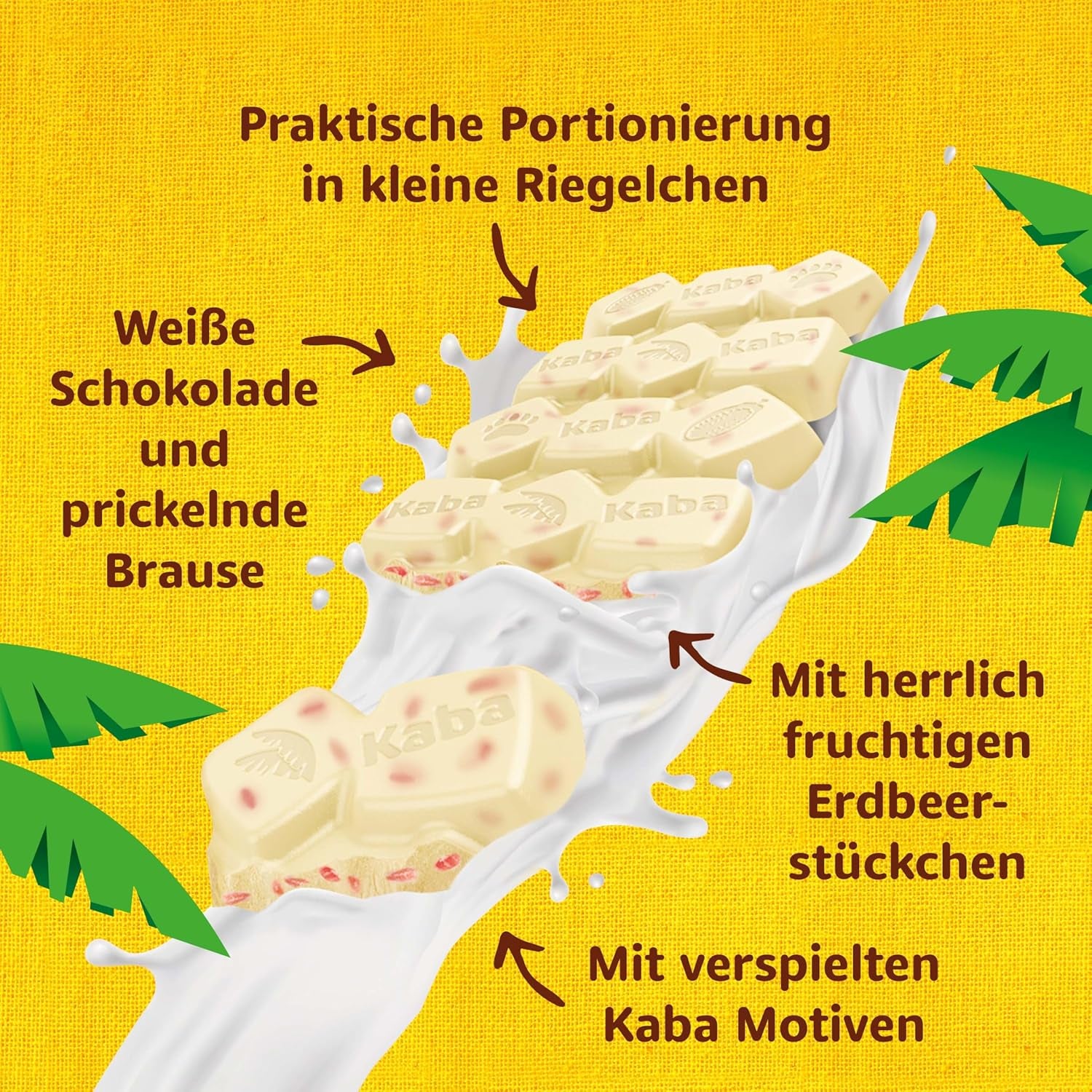 Kaba Ciocolată Albă cu Aromă de Căpșuni și Bomboane Efervescente, Baton de Ciocolată, Baton 85g, Ciocolată albă cu aromă fructată de căpșuni și bomboane efervescente cu aromă originală Kaba (Pachet de 3)
