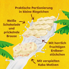 Kaba Ciocolată Albă cu Aromă de Căpșuni și Bomboane Efervescente, Baton de Ciocolată, Baton 85g, Ciocolată albă cu aromă fructată de căpșuni și bomboane efervescente cu aromă originală Kaba (Pachet de 3)