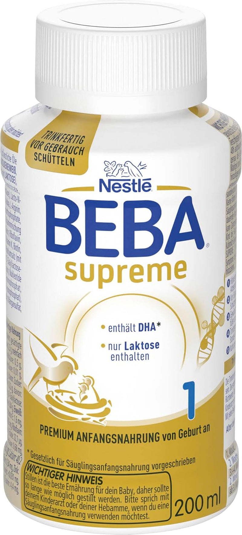 BEBA Nestlé BEBA SUPREME 1 Formulă pentru sugari: Biberoane gata de băut, cu Omega 3, 1 pachet (1 x 200 ml)