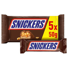Baton de ciocolată Snickers, arahide, caramel, un pachet de 5 batoane | Gustare fotbal | (1 x 5 x 50 g)