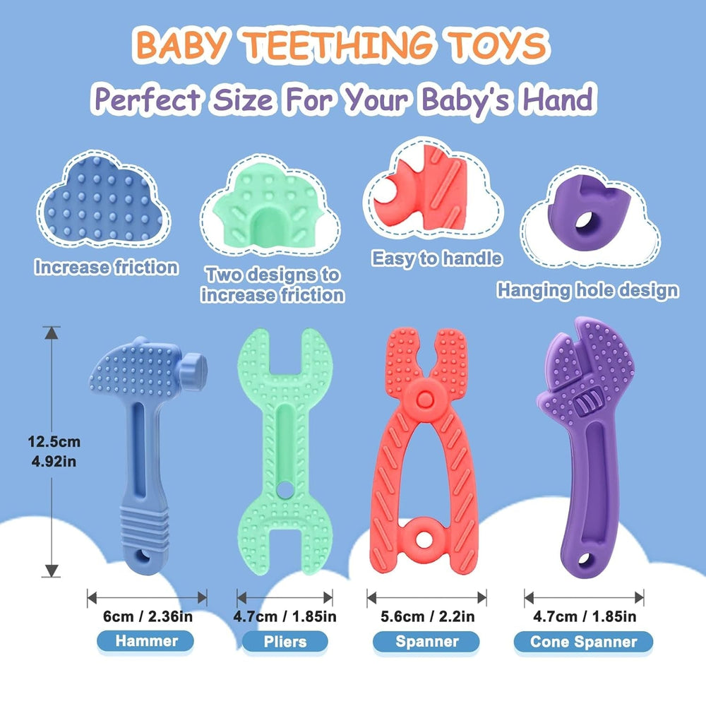 Inel de dentiție pentru bebeluși [Original] - Jucărie de dentiție din silicon, inel de dentiție răcoritor, ajutor pentru dentiție, fără BPA | Jucării, accesorii și cadouri pentru copii mici de 3+ luni | Pachet de 4
