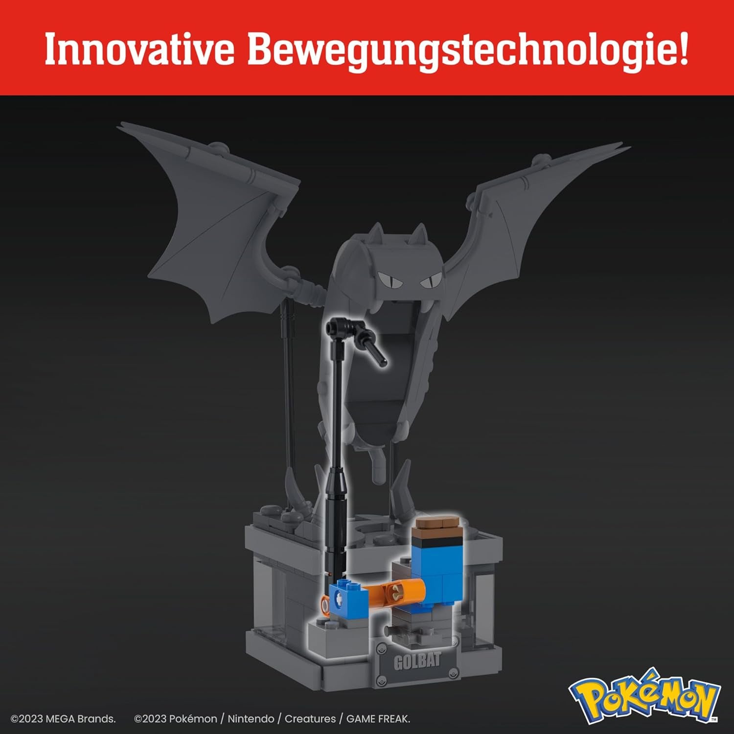 MEGA Pokémon Mini Motion-Golbat - besteht aus 313 Teilen zum Zusammenbauen, enthält versteckten Knopf, mit Flügelschlag Funktion, 13 cm groß, sehr schön zum Ausstellen, HTH72
