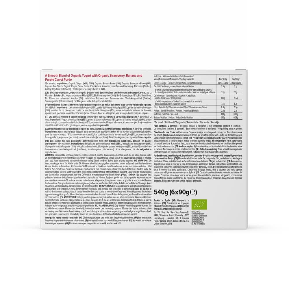 Mama Bear Preparat organic din iaurt, căpșuni, banane și iaurt, vegetarian, 90 grame (pachet de 6) Mama si Copilul Naty Shop