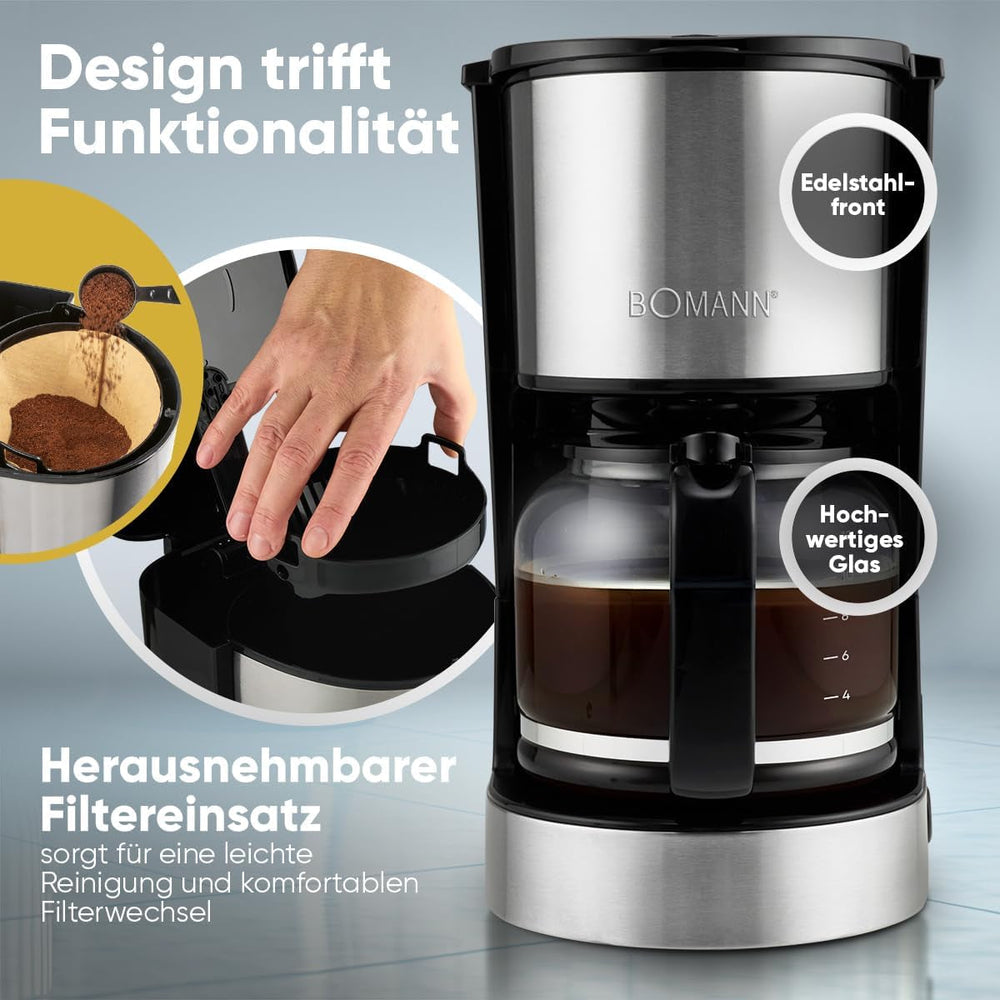Espressor de cafea cu filtru Bomann® | pentru 12-14 cești | Espressor de cafea cu filtru | Carcasă din oțel inoxidabil | Anti-picurare | Espressor | Espressor de cafea cu filtru | 800W | KA 6071 CB