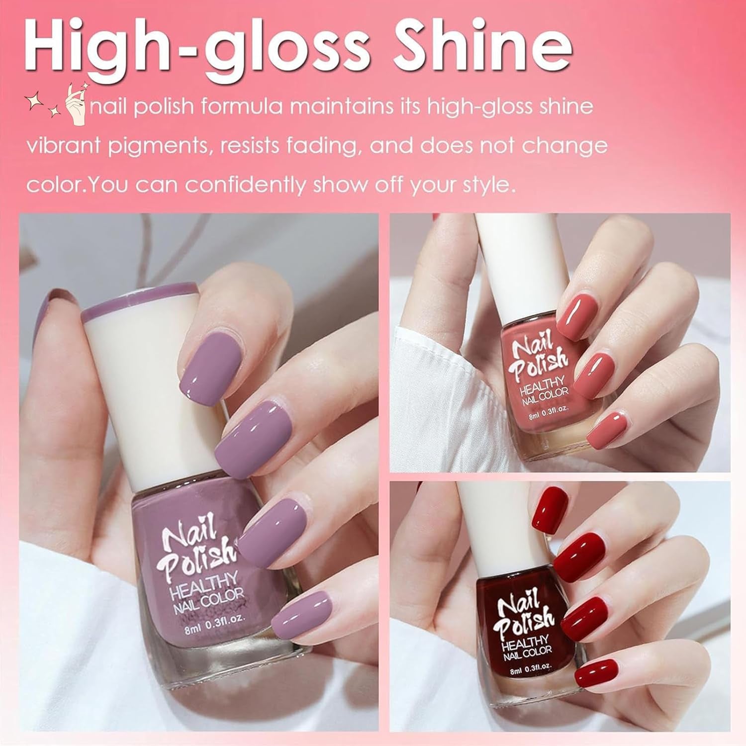 Set de ojă cu 6 piese - Oja roșie strălucitoare cu uscare rapidă și de lungă durată - Oja pe bază de apă non-toxică pentru saloane DIY, cadou de manichiură (Colorat A)